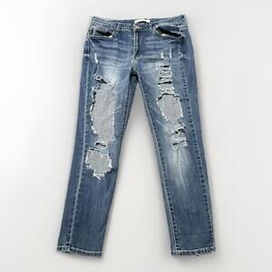 KanCan Jeans Woman’s Size 11/29 Mid Rise Medium Wash Denim Distressed‎ 31x26.5
